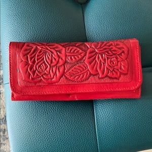 Red floral genuine leather wallet